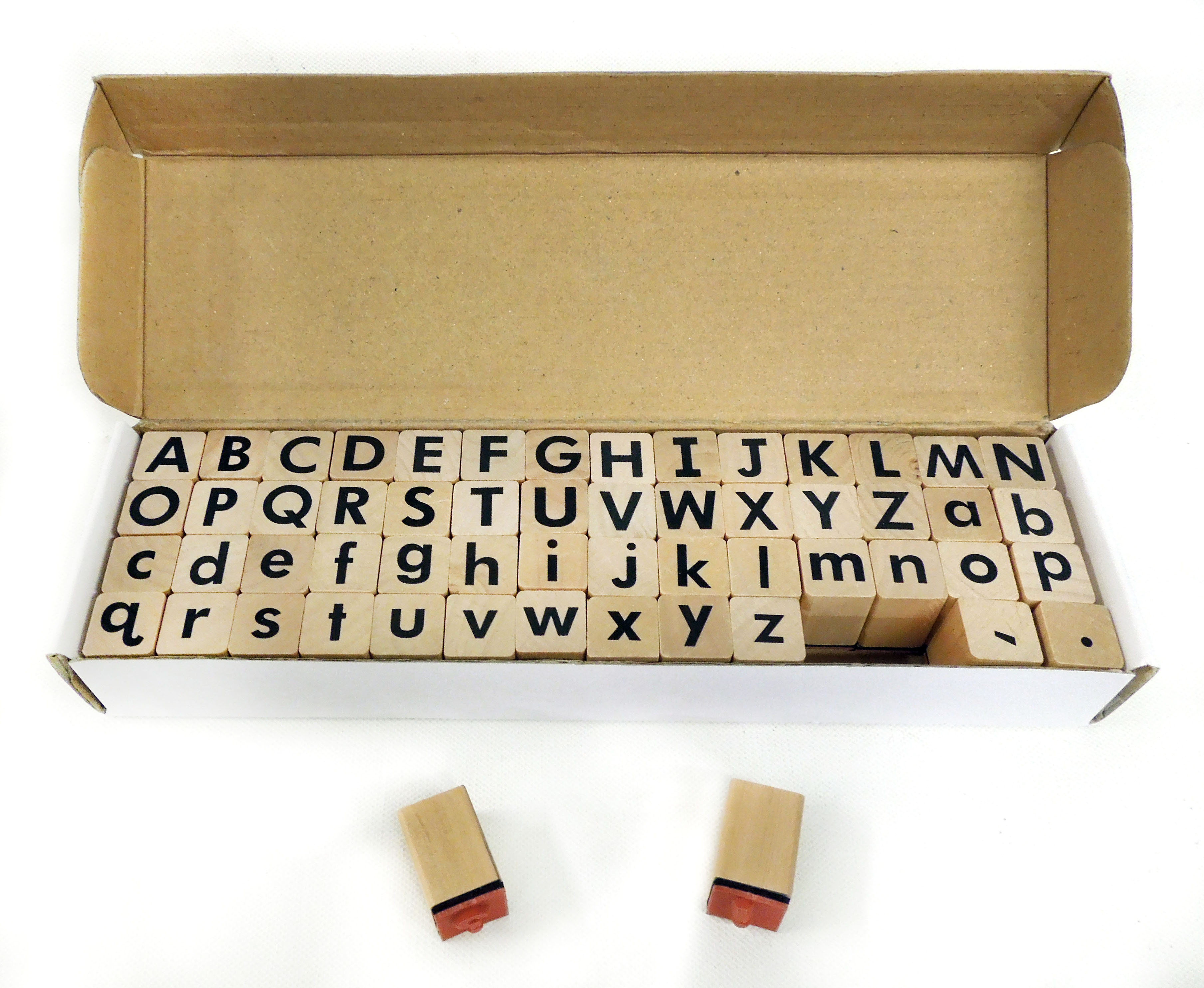 Picture of box of alphabetic rubber stampers