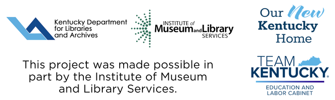logos for KDLA, IMLS, Team Kentucky, Our New Kentucky Home. 